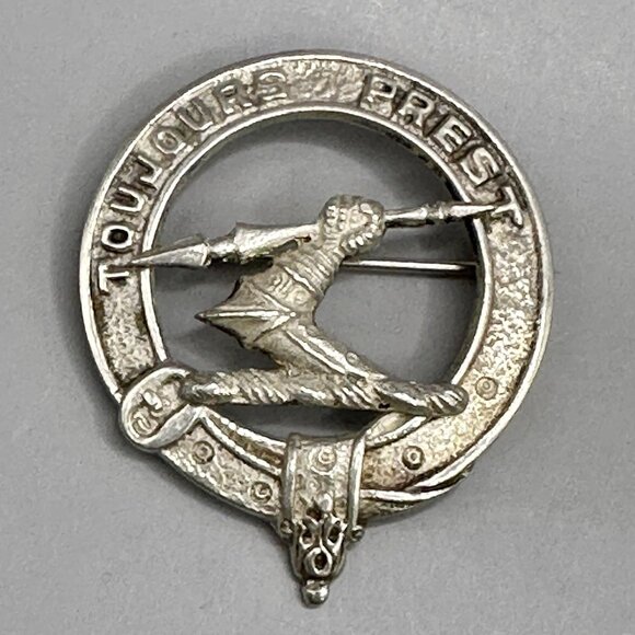 Clan Fraser Crest Brooch Edinburgh 1948 TE Scottish Sterling Silver Kilt Badge